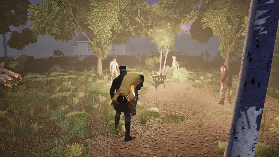The Surveyor carries a survivor past the fire as the mist closes in.
